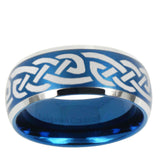 5, 8mm Celtic Knot Infinity Love Dome Brushed Blue 2 Tone Tungsten Mens Promise Ring