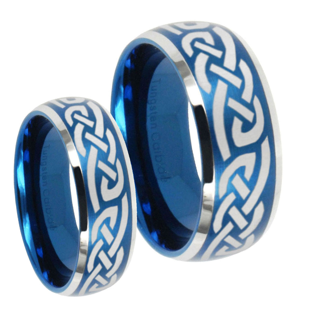 Celtic Knot Infinity Love Dome Brushed Blue 2 Tone Tungsten Couple Rings