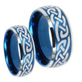 Celtic Knot Infinity Love Dome Brushed Blue 2 Tone Tungsten Couple Rings