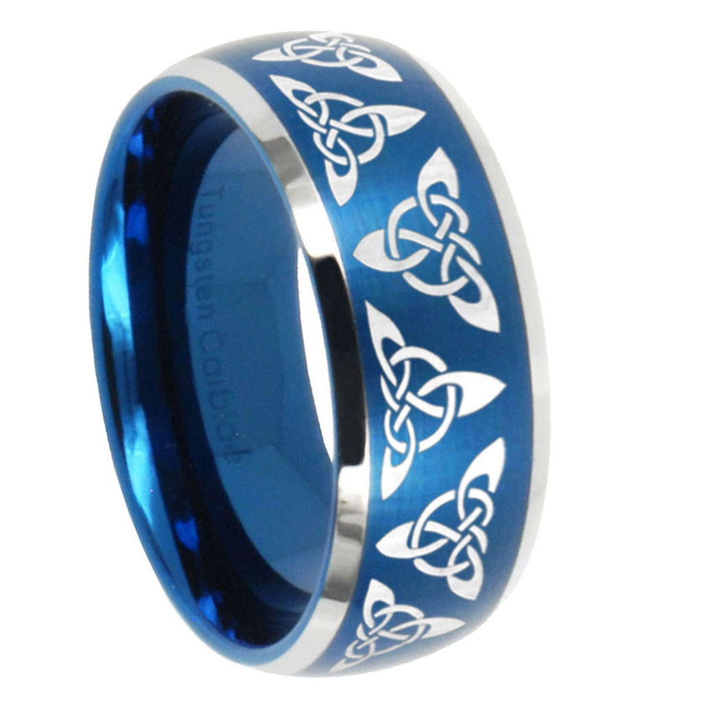 8MM Celtic Knot Dome Brushed Blue 2 Tone Tungsten Mens Promise Ring