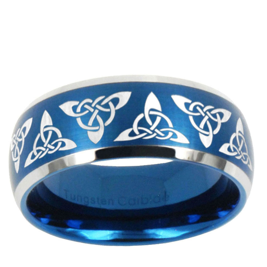 5MMCeltic Knot Dome Brushed Blue 2 Tone Tungsten Mens Promise Ring