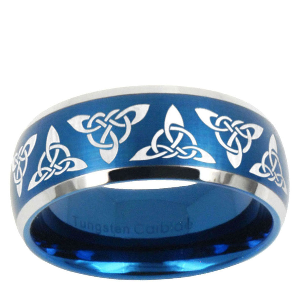 5MMCeltic Knot Dome Brushed Blue 2 Tone Tungsten Mens Promise Ring