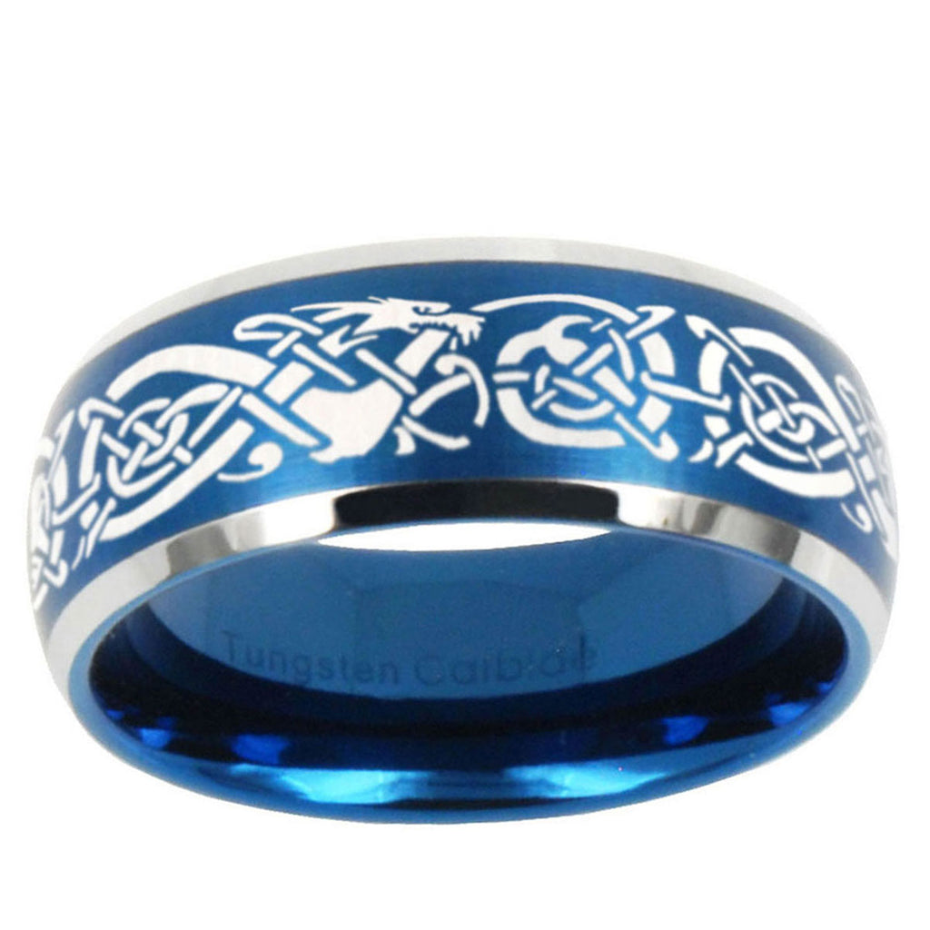 5MMCeltic Knot Dragon Dome Brushed Blue 2 Tone Tungsten Ring