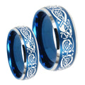 Celtic Knot Dragon Dome Brushed Blue 2 Tone Tungsten Bridal Band Set