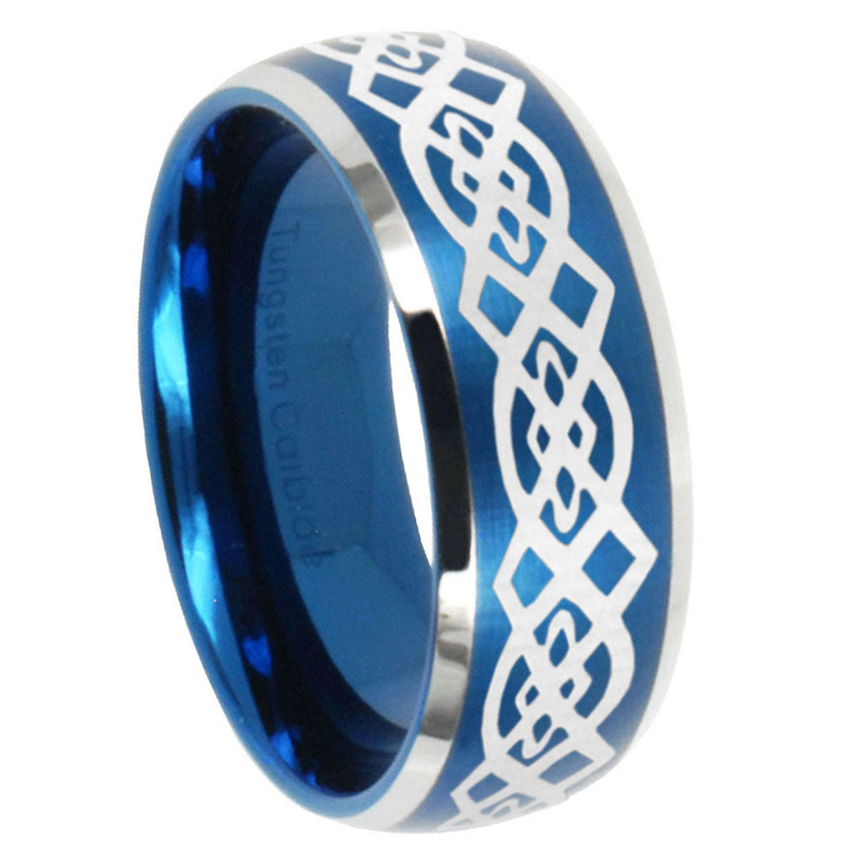 10mm Celtic Knot Dome Brushed Blue 2 Tone Tungsten Carbide Engagement Ring