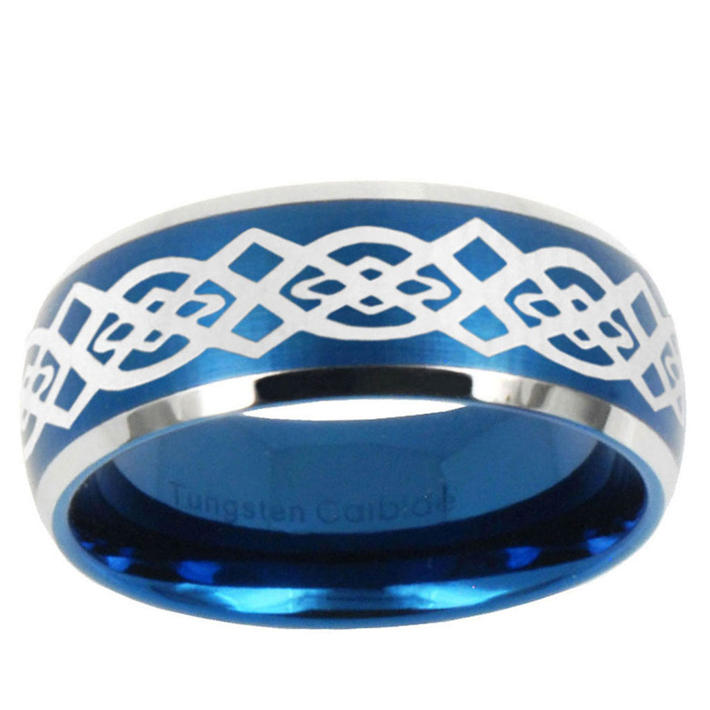 5MMCeltic Knot Dome Brushed Blue 2 Tone Tungsten Men's Bands Ring