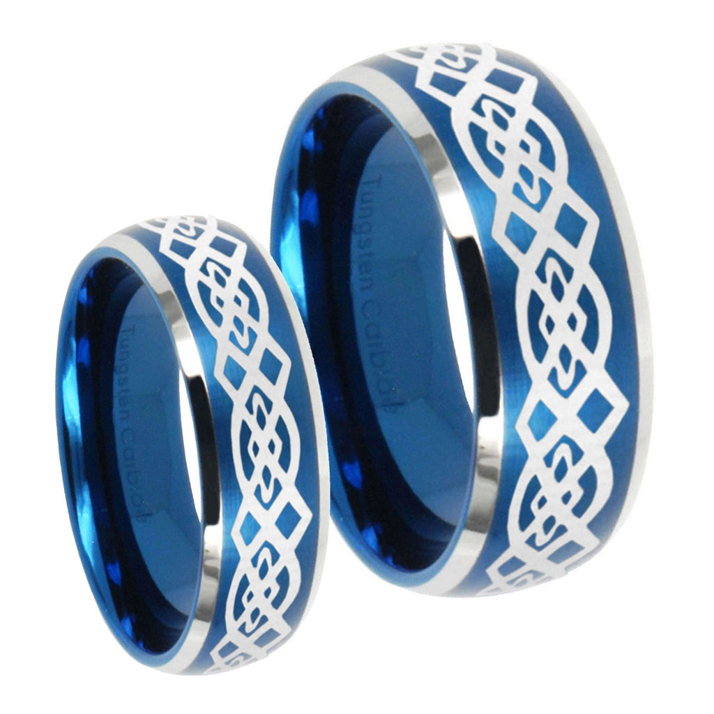 Celtic Knot Dome Brushed Blue 2 Tone Tungsten Couple Rings