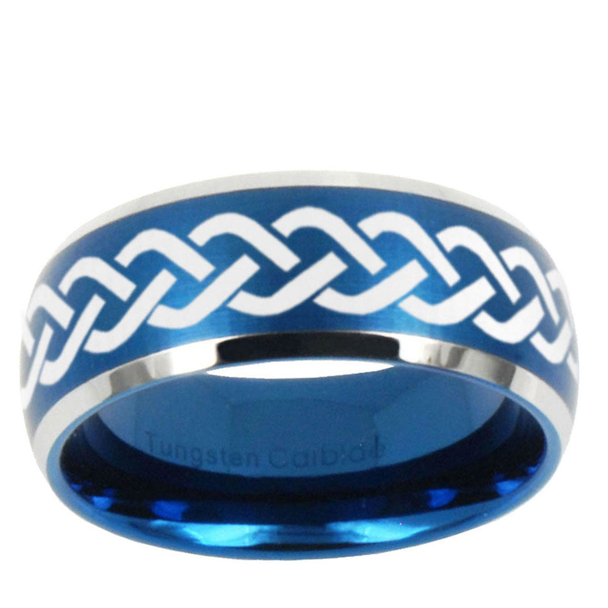 10mm Laser Celtic Knot Dome Brushed Blue 2 Tone Tungsten Mens Wedding Band