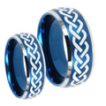 Laser Celtic Knot Dome Brushed Blue 2 Tone Tungsten Mens Ring Set