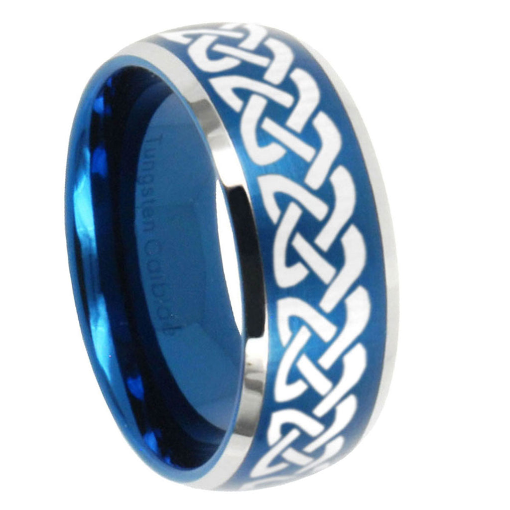 10mm Celtic Knot Love Dome Brushed Blue 2 Tone Tungsten Mens Wedding Band