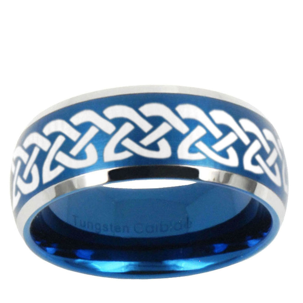 5MMCeltic Knot Love Dome Brushed Blue 2 Tone Tungsten Ring