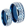 Celtic Knot Love Dome Brushed Blue 2 Tone Tungsten Couple Wedding Rings