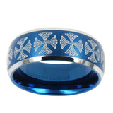 8mm-Medieval-Cross-Dome-Brushed-Blue-2-Tone-Tungsten-Mens-Promise-Ring