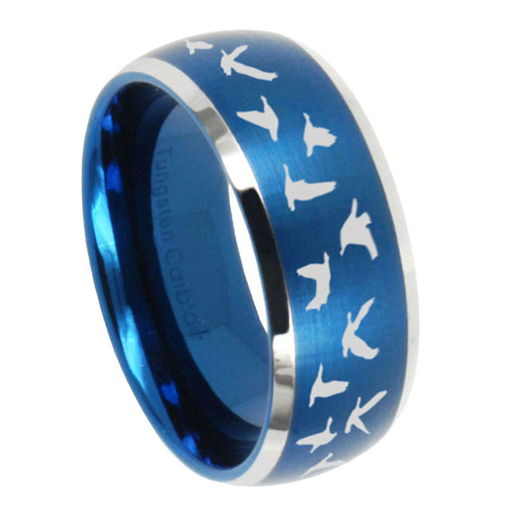 10mm-Flying-Geese-Hunting-Dome-Brushed-Blue-2-Tone-Tungsten-Mens-Wedding-Band
