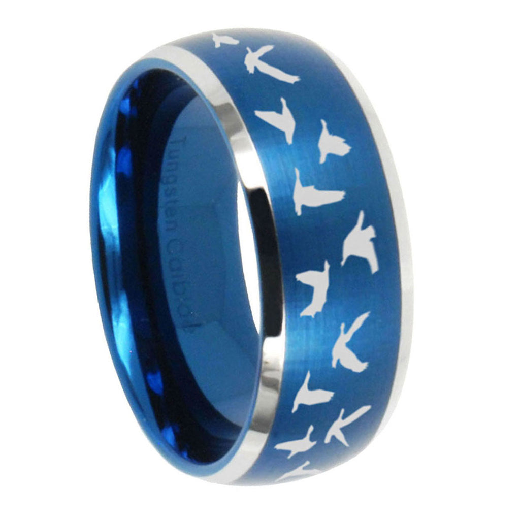 10mm Flying Geese Hunting Dome Brushed Blue 2 Tone Tungsten Mens Wedding Band