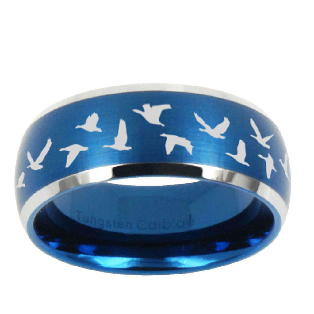 10mm Flying Geese Hunting Dome Brushed Blue 2 Tone Tungsten Mens Wedding Band