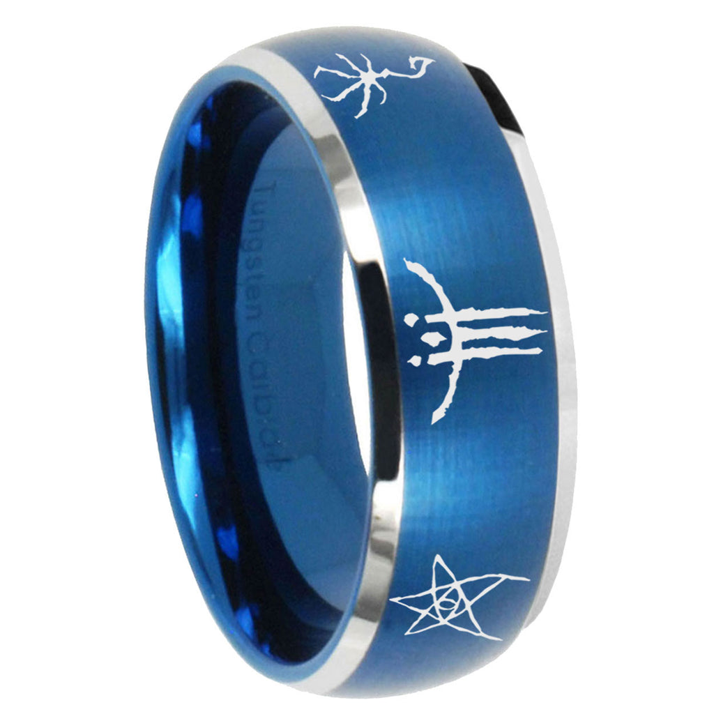 8MM Blackborne Caryll Runes Dome Matte Blue Carbon Fiber Rings