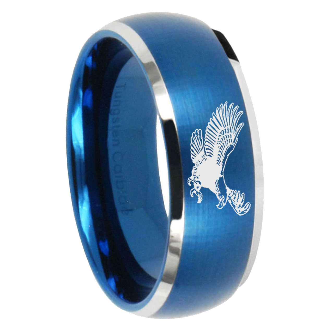 8MM Flying American Eagle Dome Matte Blue Carbon Fiber Rings