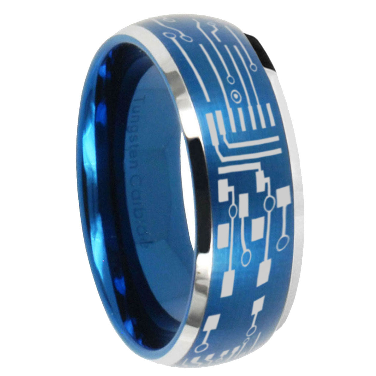8MM Circuit Board Dome Matte Blue Carbon Fiber Rings