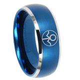 8mm Gray Lantern Dome Matte Blue Tungsten Rings