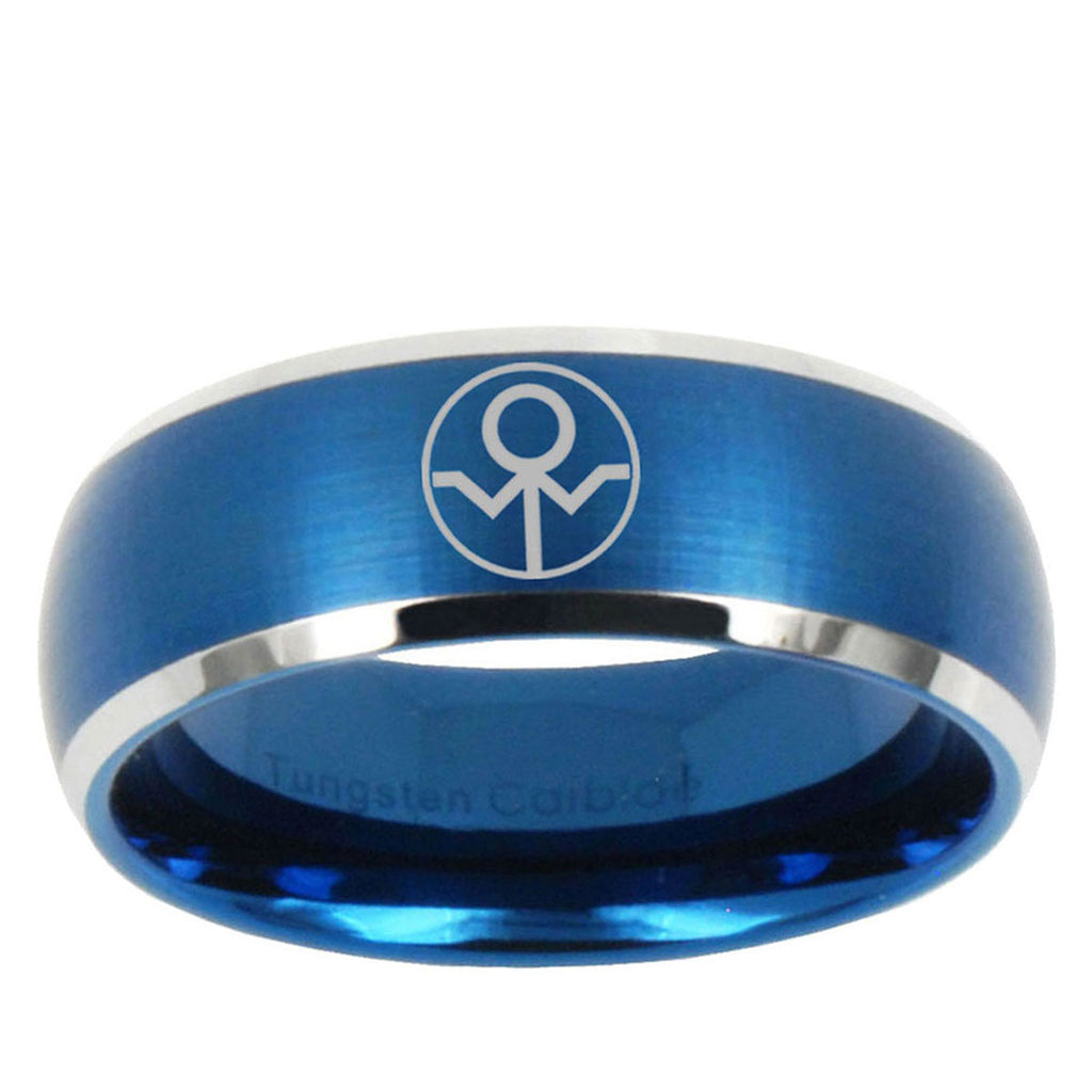 5MMGray Lantern Dome Matte Blue Tungsten Rings