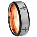 8MM Crosses Beveled Rose Gold Gray Tungsten Ring For Man