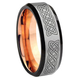 8mm Celtic Knot Beveled Gray And Rose Gold Tungsten Wedding Engagement Ring