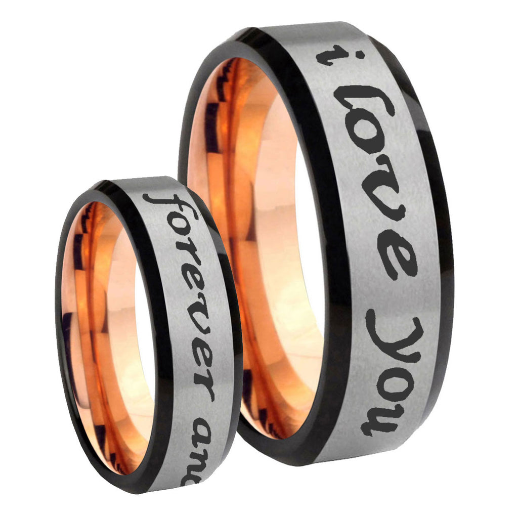 8MM I Love You Forever and ever Beveled Rose Gold Gray Tungsten Band
