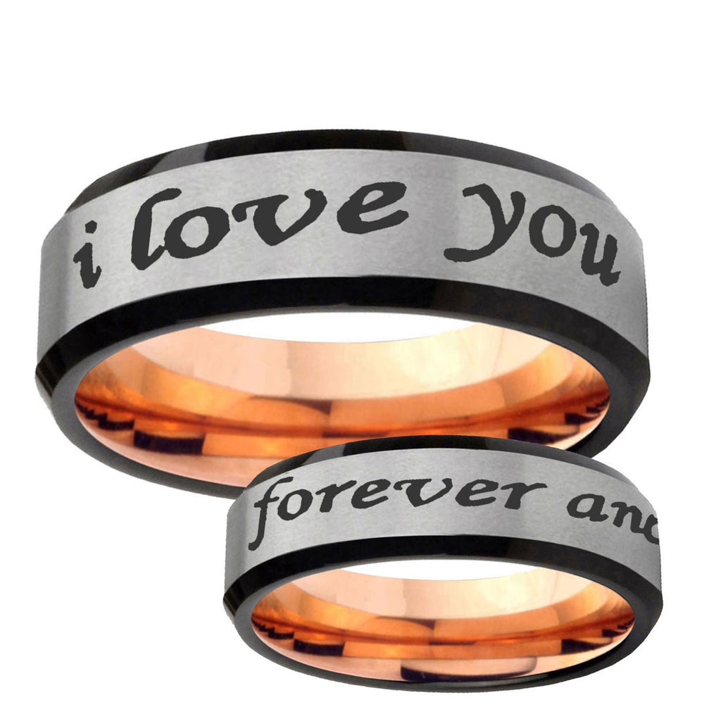 6MM I Love You Forever and ever Beveled Rose Gold Gray Tungsten Band