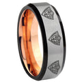 8MM Multiple CTR Beveled Rose Gold Gray Tungsten Mens Casual Ring
