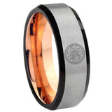 8mm Seal of Seven Archangel Beveled Edge gray and rose gold finished Mens Rings Tungsten