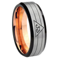 8MM Masonic 32 Duo Line Freemason Beveled Rose Gold Gray Tungsten Band