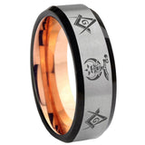 8mm Masonic Shriners Beveled Gray And Rose Gold Tungsten Mens Promise Ring