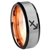 8mm Sagittarius Zodiac Beveled Gray And Rose Gold Tungsten Personalized Ring