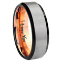 8MM I Love You Beveled Rose Gold Gray Tungsten Ring For Men