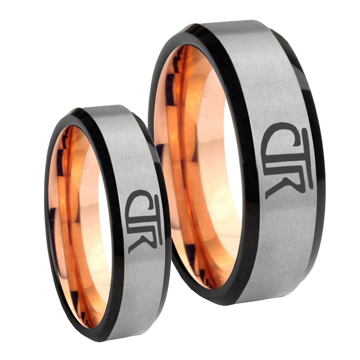 CTR Design Bevel Gray Rose Gold Tungsten Bridal Band Set