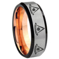 8MM Multiple Pester Master Beveled Rose Gold Gray Tungsten Band For Men