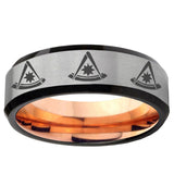 6, 8mm Multiple Pester Master Masonic Beveled Gray And Rose Gold Tungsten Mens Ring