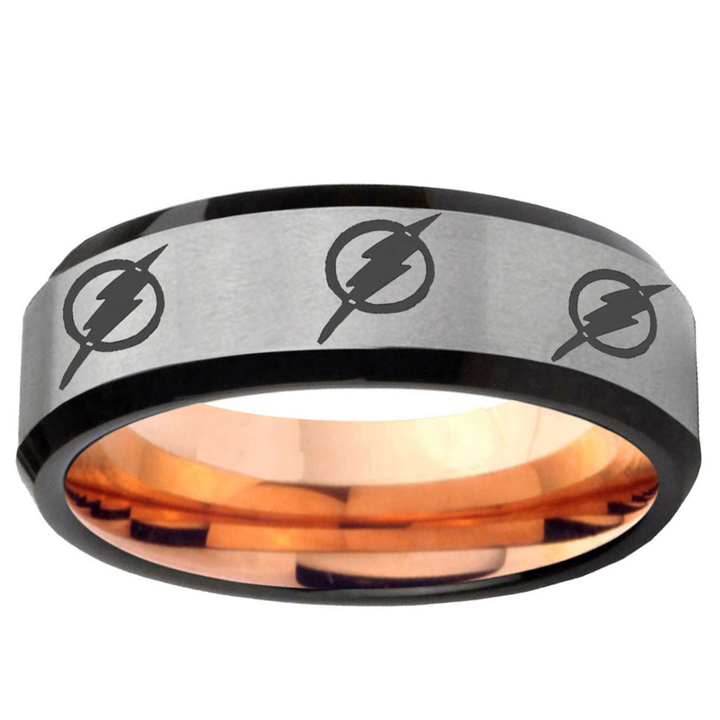 6MM Multiple Flash Beveled Rose Gold Gray Tungsten Custom Ring