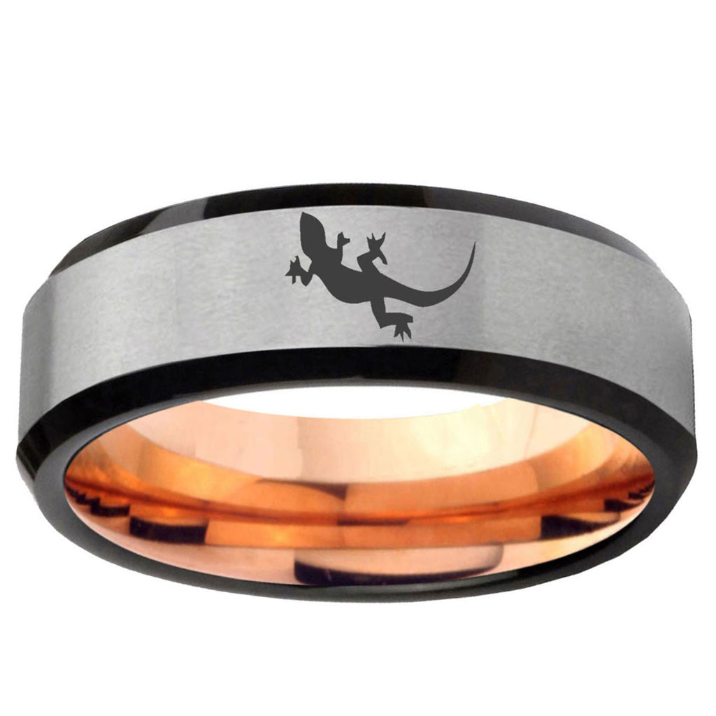 6MM Lizard Beveled Rose Gold Gray Tungsten Band For Men
