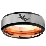 6, 8mm Lizard Beveled Edge Gray And Rose Gold Tungsten Ring