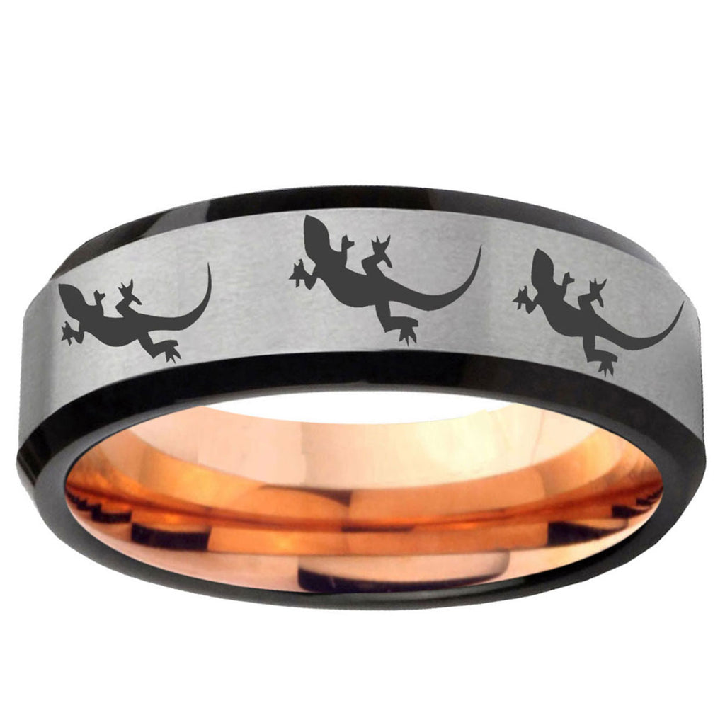 6MM Multiple Lizard Bevel Beveled Rose Gold Gray Tungsten Mens Ring
