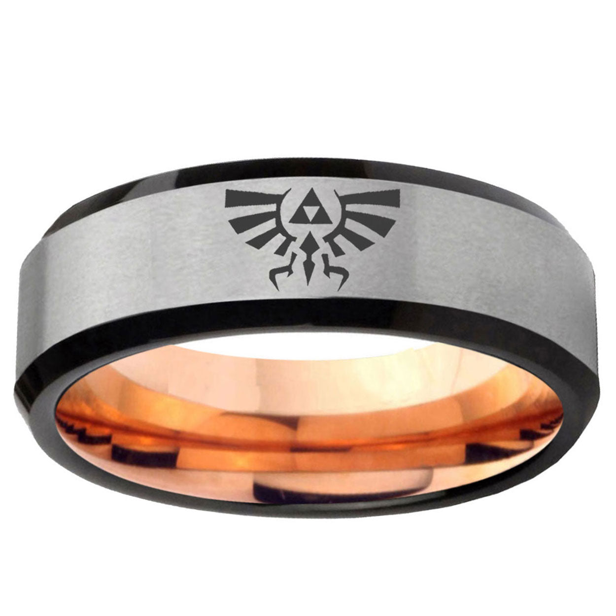 6MM Zelda Skyward Sword Beveled Rose Gold Gray Tungsten Mens Ring
