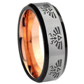 8MM Multiple Zelda Skyward Beveled Rose Gold Gray Tungsten Ring For Men