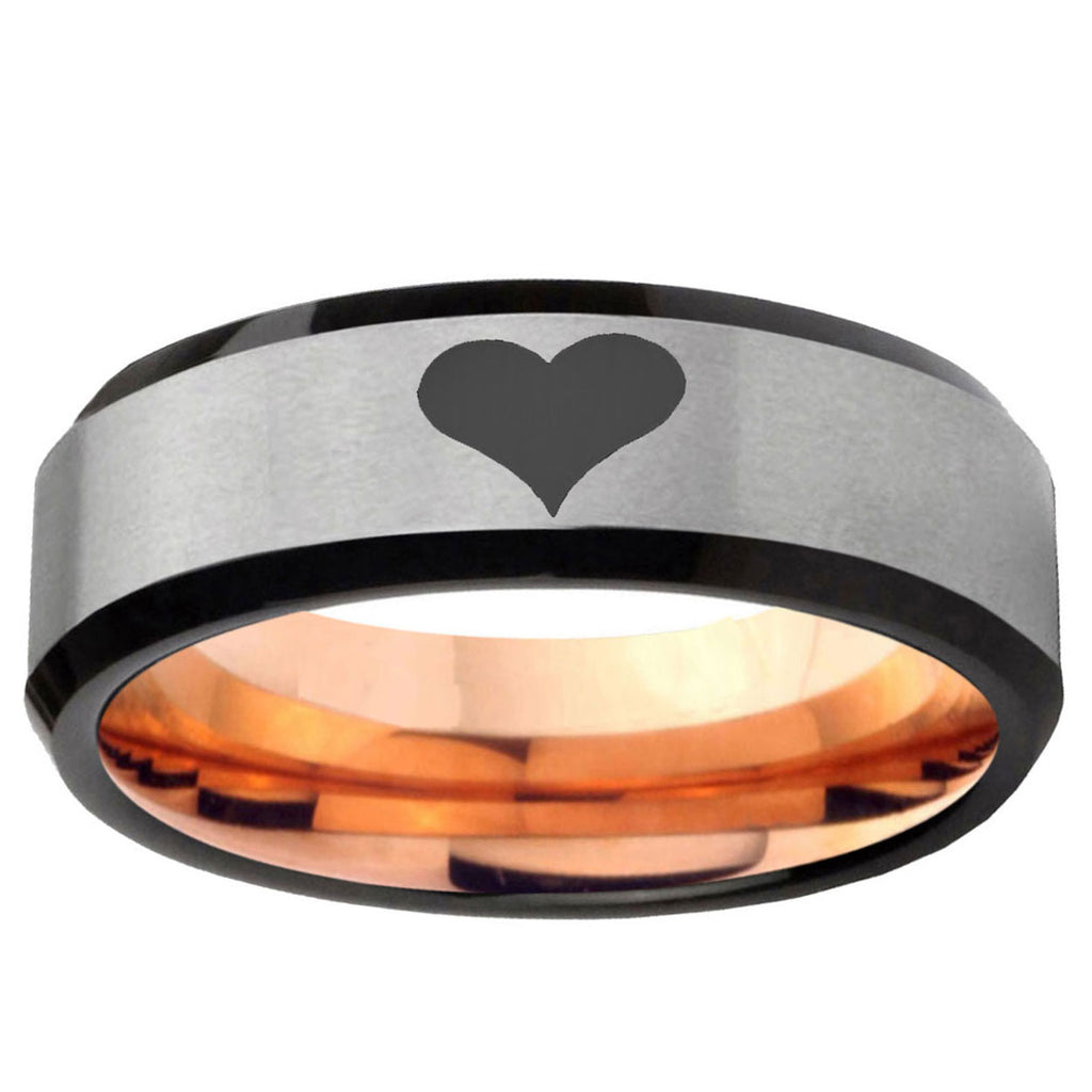 6MM Heart Beveled Rose Gold Gray Tungsten Man Wedding Ring