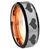 8mm Multiple Heart Beveled Gray And Rose Gold Tungsten Wedding Engagement Ring