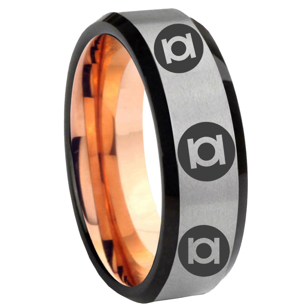 8MM Multiple Green Lantern Beveled Rose Gold Gray Tungsten Ring For Man
