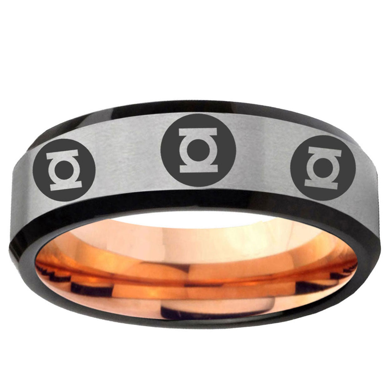 6MM Multiple Green Lantern Beveled Rose Gold Gray Tungsten Ring For Man
