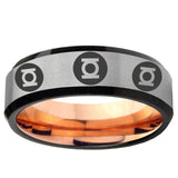 6, 8mm Multiple Green Lantern Beveled Edge gray and rose gold finished Tungsten Rings