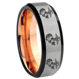 8mm Multiple Marine Beveled Gray And Rose Gold Tungsten Mens Ring Personalized